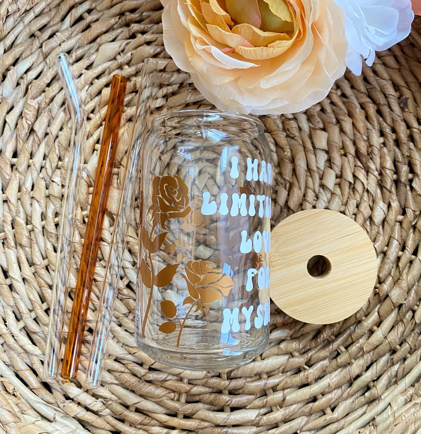 Roses affirmation glass